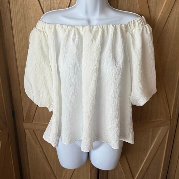 H&M Puff Sleeve Off Shoulder Blouse – White – Large - Picture 1 of 7